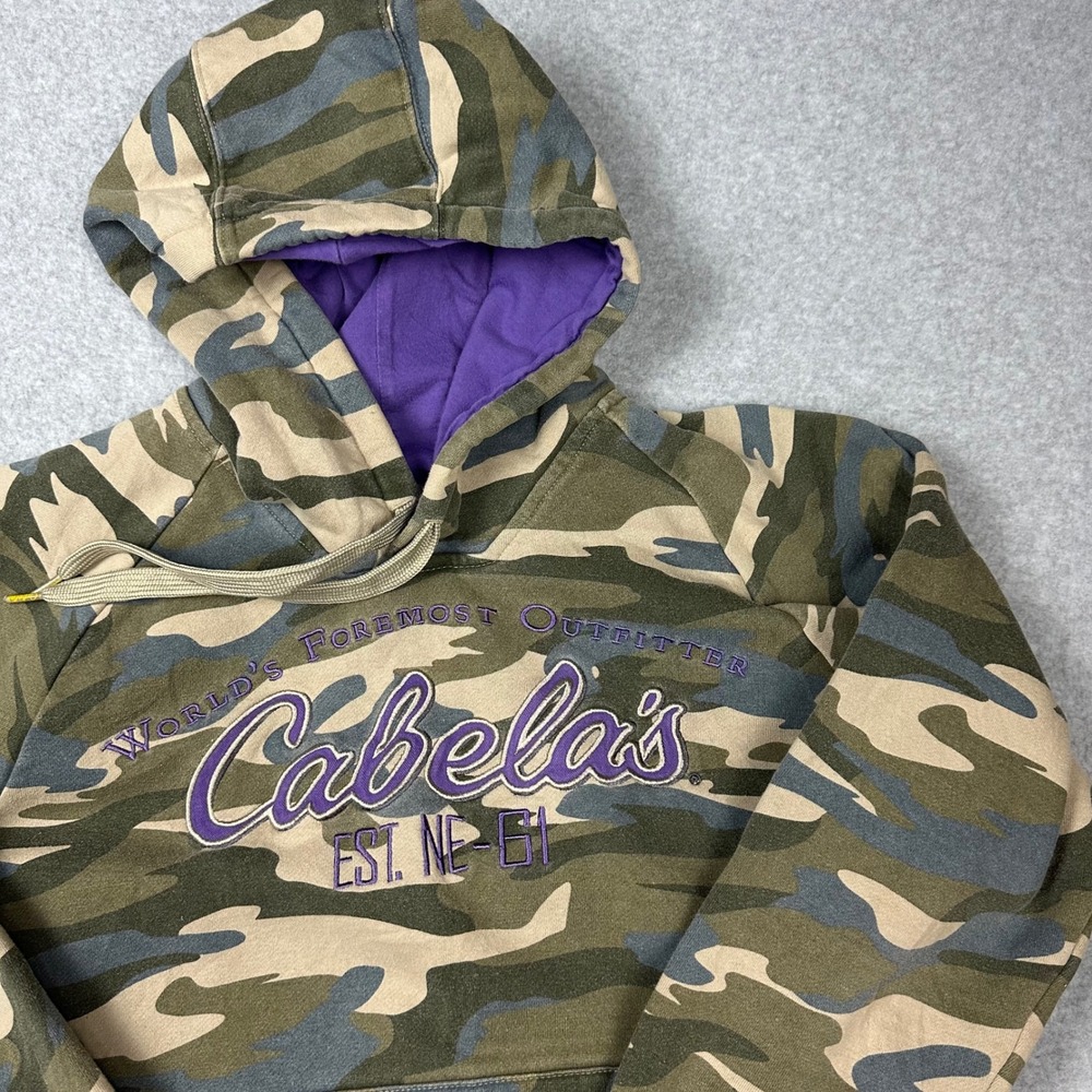 Cabelas Womens Camo Purple Logo Pullover Hoodie Sweatshirt Medium M Camouflage